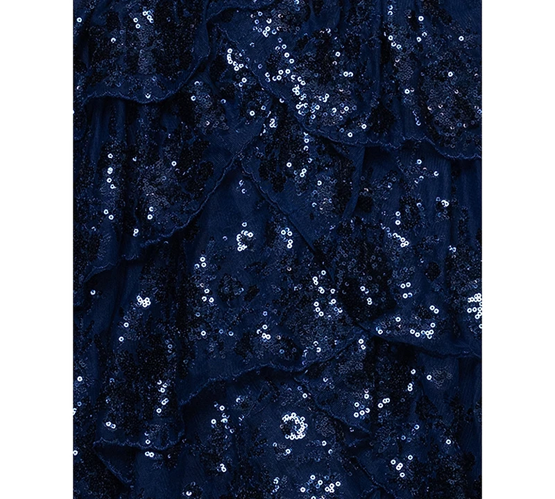 Blondie Nites Women's Sweetheart Sequin Lace Tiered Ball Gown