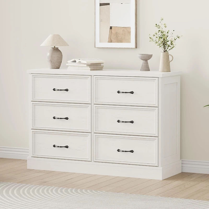 gaomon 6-Drawer Horizontal Dresser, American Style Antique White Mdf Chest of Drawers