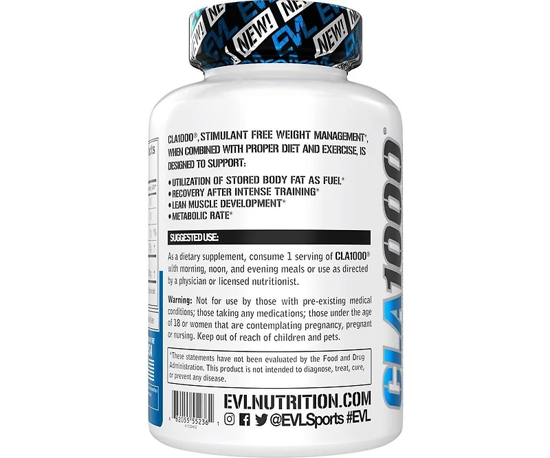 Evl Conjugated Linoleic Acid Cla Pills | Cla 1000mg Diet Pills to Support Weight Loss Fat Burning Lean Muscle and Faster Metabolism | 180ct