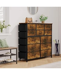 gaomon 12-Drawer Fabric Dresser for Bedroom, Storage Chest of Drawers, Brown