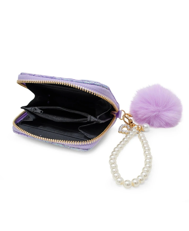 Zomi Gems Girls Mermaid Tail Wallet with Pom-Pom & Pearl Strap, Purple