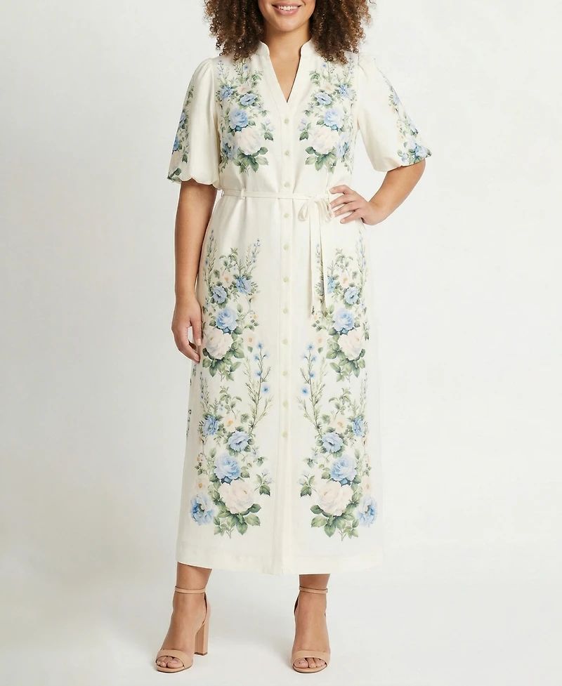 Taylor Plus Placement Print Button-Front Shirt Dress