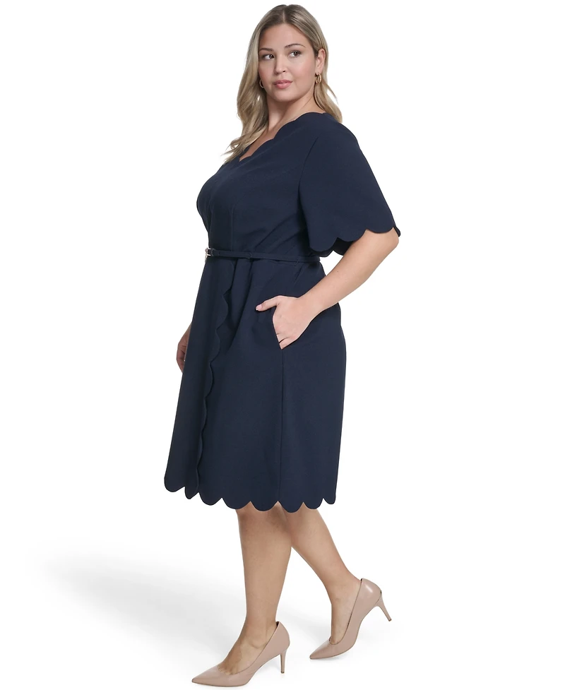 Eliza J Plus Scalloped Hem V-Neck Dress