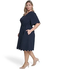 Eliza J Plus Scalloped Hem V-Neck Dress