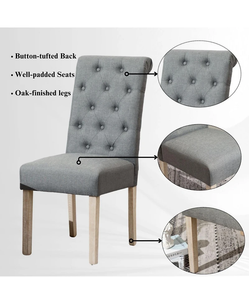 Streamdale Furniture Banff 5-piece Dining Set, Cross-Buck Round Table with 4 Tufted Chairs, Gray