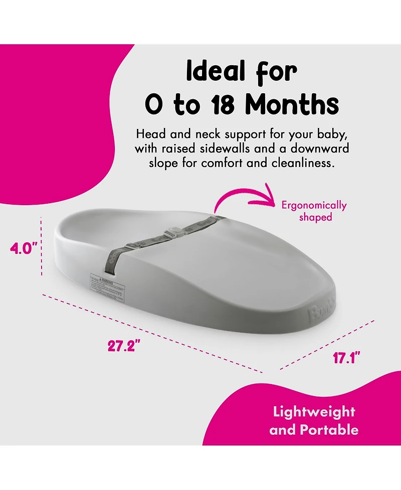 Bumbo Diaper Changing Pad, Ergonomic Baby Changing Mat with Safety Belt, Gray