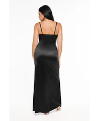 Popilush Women's Shapewear Satin Deep-v Front Slit Maxi Dress