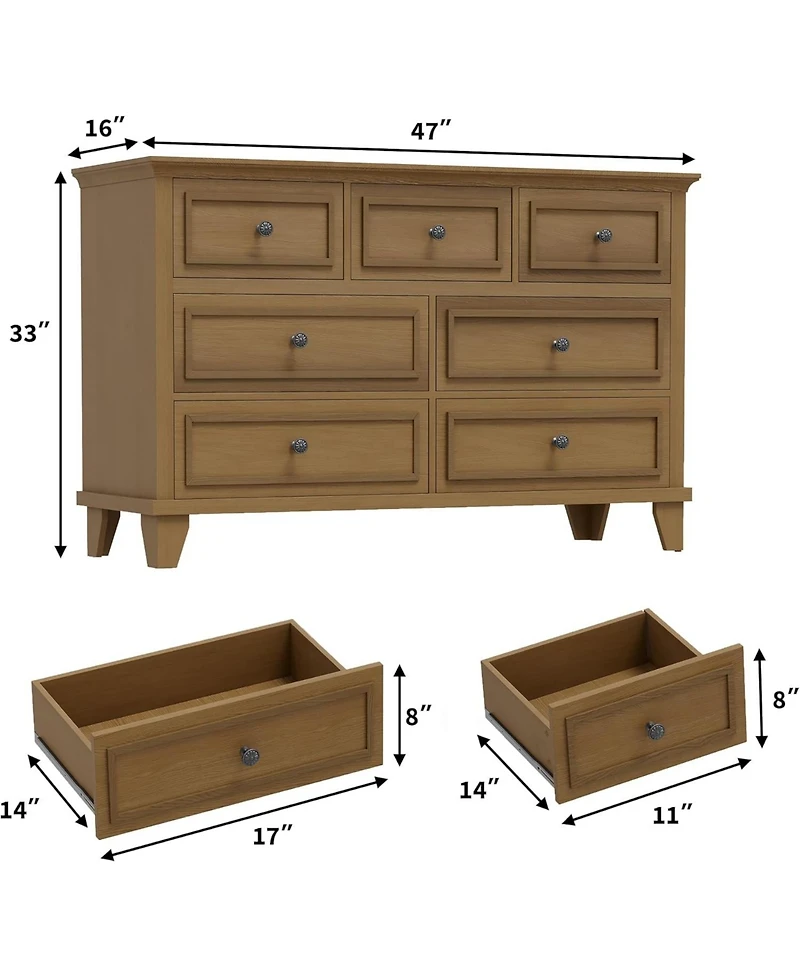 gaomon 7-Drawer Dresser for Bedroom, 47" Wide Wooden Chest with Deep Drawers, Dresser Tv Stand