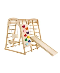 Slickblue Indoor Jungle Gym, 7-in-1 Toddler Indoor Playground, with Wood and Rope Ladder