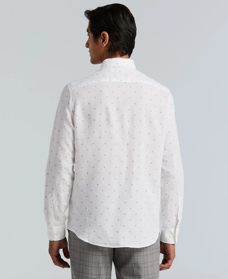 Perry Ellis Men's Untuck Geo Dot Print Spread Collar Long-Sleeve Shirt