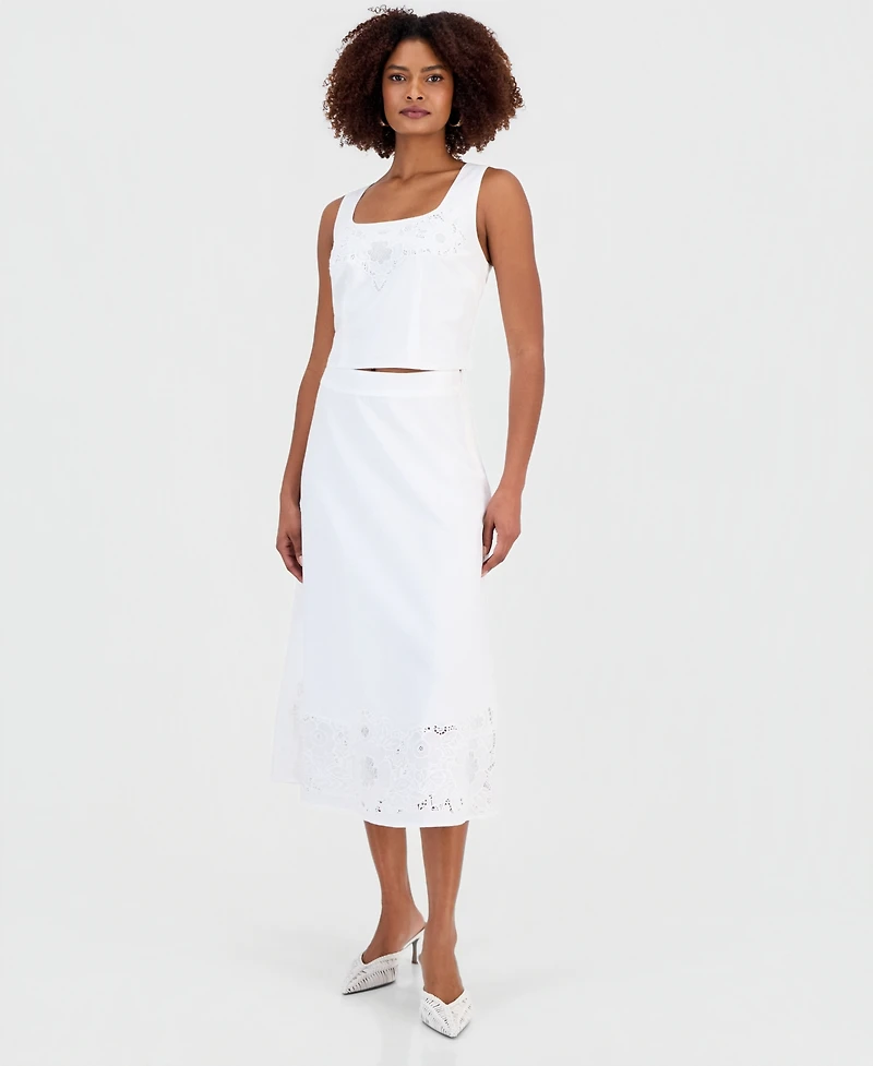 I.n.c. International Concepts Women's Cropped Floral Lace Cotton Tank Top, Macy's Exclusive