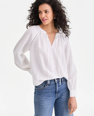 I.n.c. International Concepts Women's Long Sleeve Linen-Blend Blouse, Macy's Exclusive