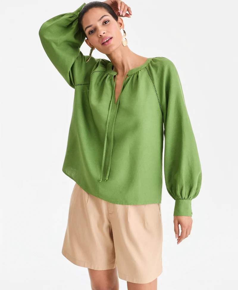 I.n.c. International Concepts Women's Long Sleeve Linen-Blend Blouse, Macy's Exclusive