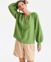 I.n.c. International Concepts Women's Long Sleeve Linen-Blend Blouse, Macy's Exclusive