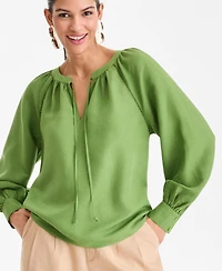 I.n.c. International Concepts Women's Long Sleeve Linen-Blend Blouse, Macy's Exclusive