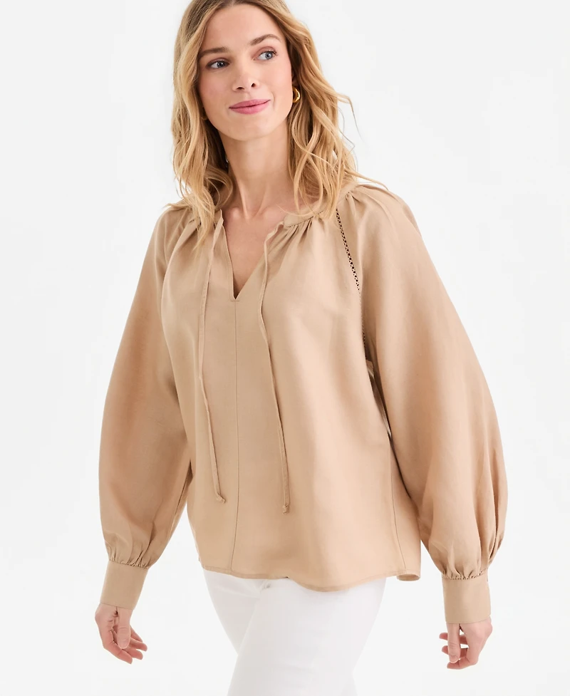 I.n.c. International Concepts Women's Long Sleeve Linen-Blend Blouse, Macy's Exclusive