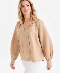 I.n.c. International Concepts Women's Long Sleeve Linen-Blend Blouse, Macy's Exclusive