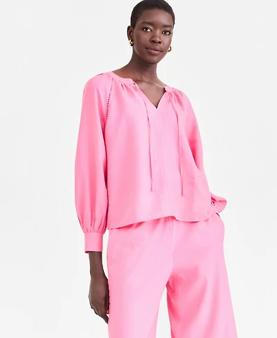 I.n.c. International Concepts Women's Long Sleeve Linen-Blend Blouse, Macy's Exclusive