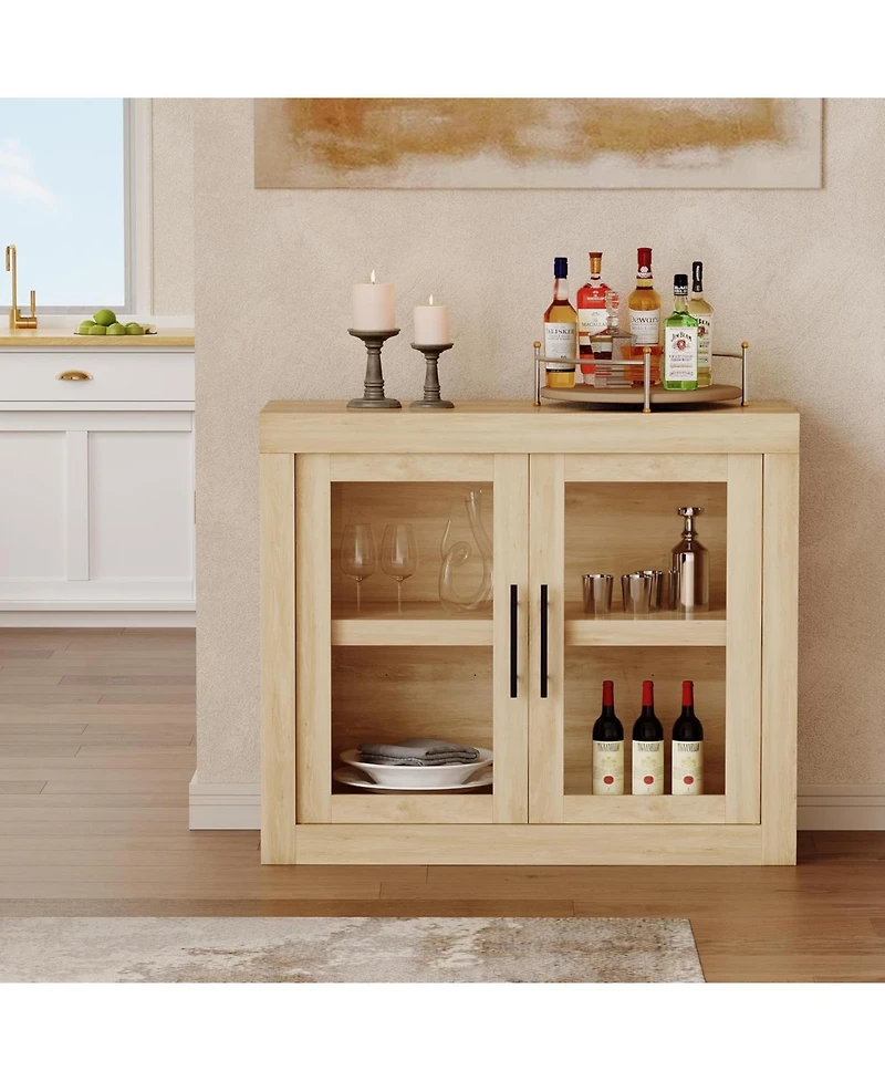 Gaomon Sideboard Buffet Cabinet with 2 Glass Doors, Farmhouse Modern Accent Storage Cabinet