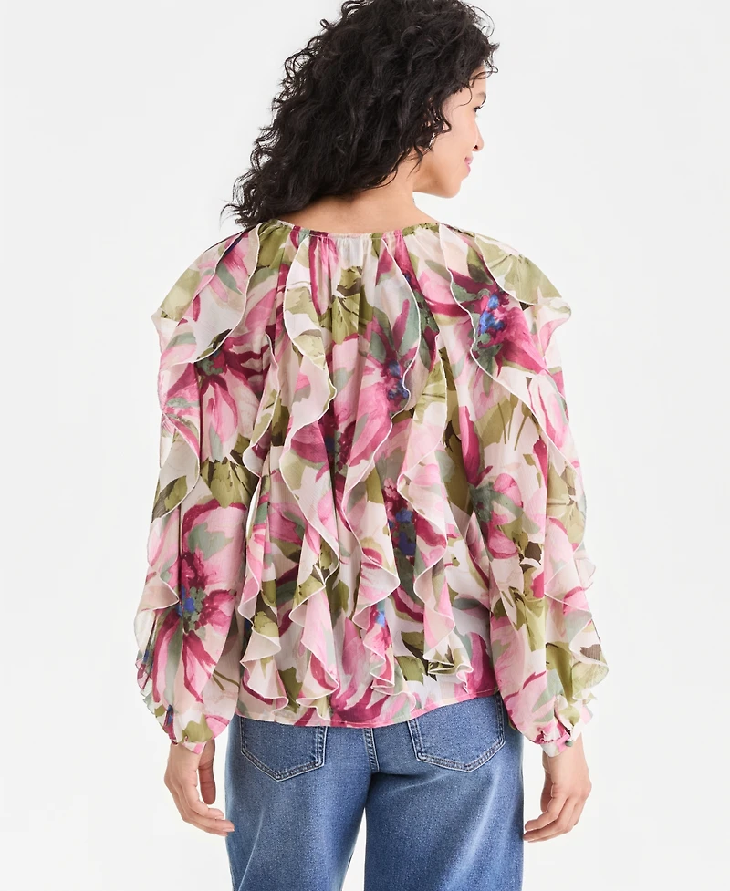 I.n.c. International Concepts Women's Long-Sleeve Ruffled Blouse, Macy's Exclusive