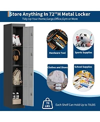 gaomon 71" Metal Locker Cabinet with Hanging Rod and Shelves, Heavy Duty Steel Storage for Office or Gym