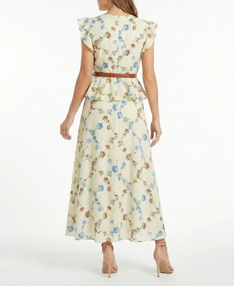 Taylor Women's Belted V-Neck Peplum Dress