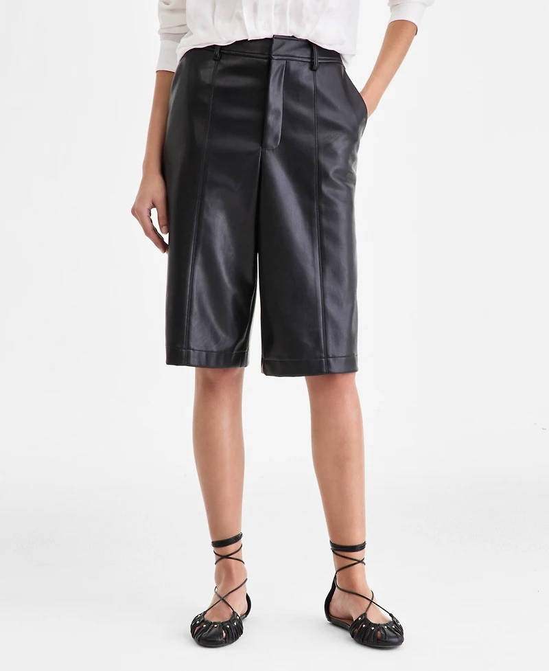 I.n.c. International Concepts Women's Faux Leather Bermuda Shorts