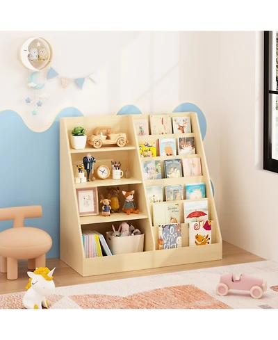 Streamdale Furniture Kids Bookshelf & Toy Storage Organizer - 4 Tier Wooden Bookcase (Natural