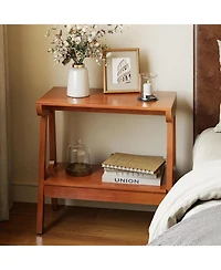 Tribesigns Solid Wood End Table with Storage Shelf, Narrow 2-Tier Side Table for Small Spaces, Sofa Couch Table, Tall Nightstand