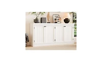 gaomon 63" Buffet Sideboard Cabinet with 4 Striped Doors, Modern Coffee Bar Storage Cabinet, White