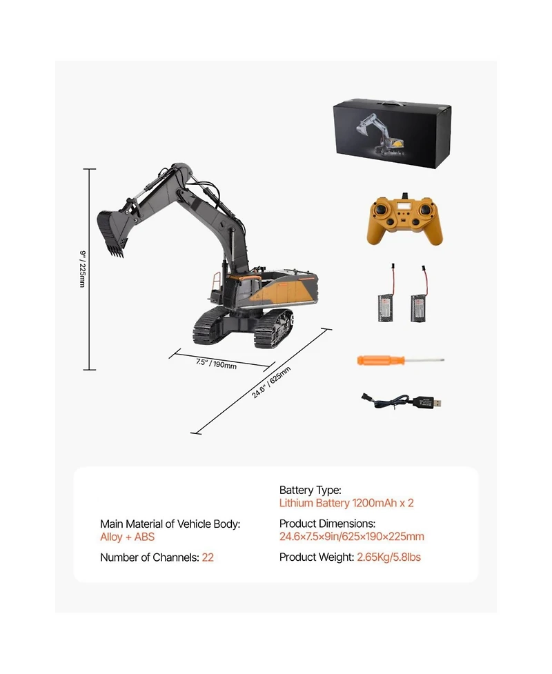 Slickblue Remote Control Excavator Toy, 11 Channel, 1:14 Scale Remote Control Digger Toy, Rc Excavator with Lights & Sound