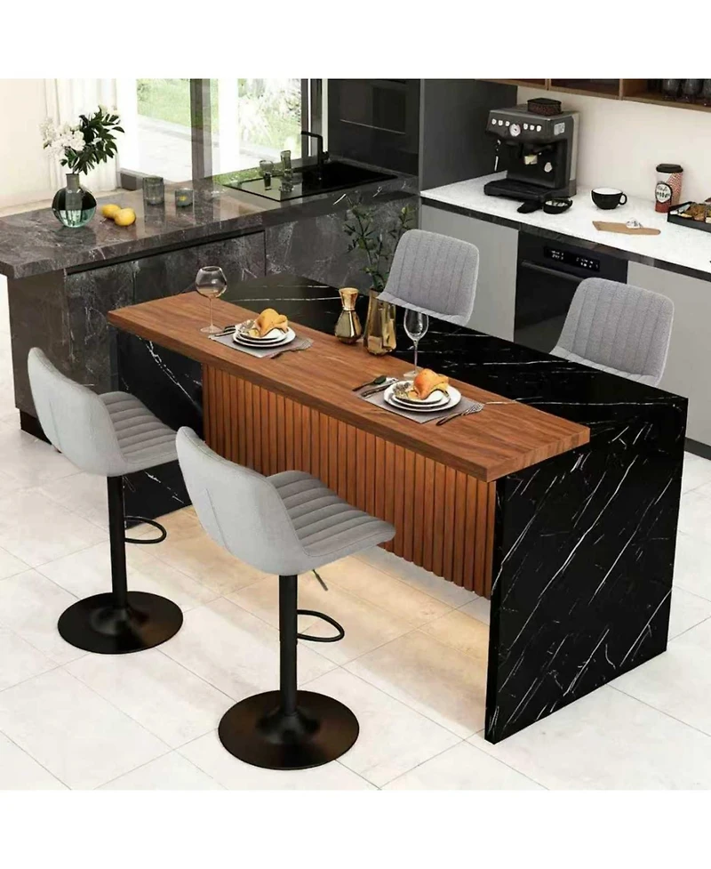 Streamdale Furniture White Marble Look Kitchen Island with Led Lighting