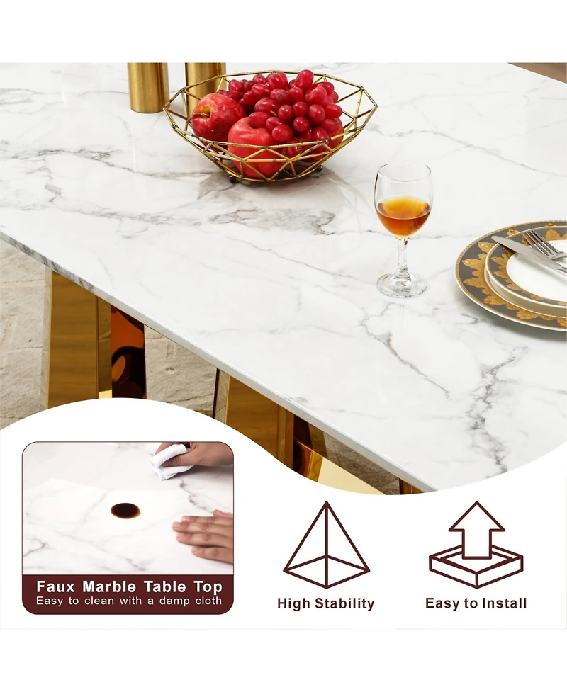 Streamdale Furniture “70″ Faux Marble Dining Table for 6 with Gold Mirrored Base”