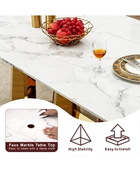 Streamdale Furniture “70″ Faux Marble Dining Table for 6 with Gold Mirrored Base”