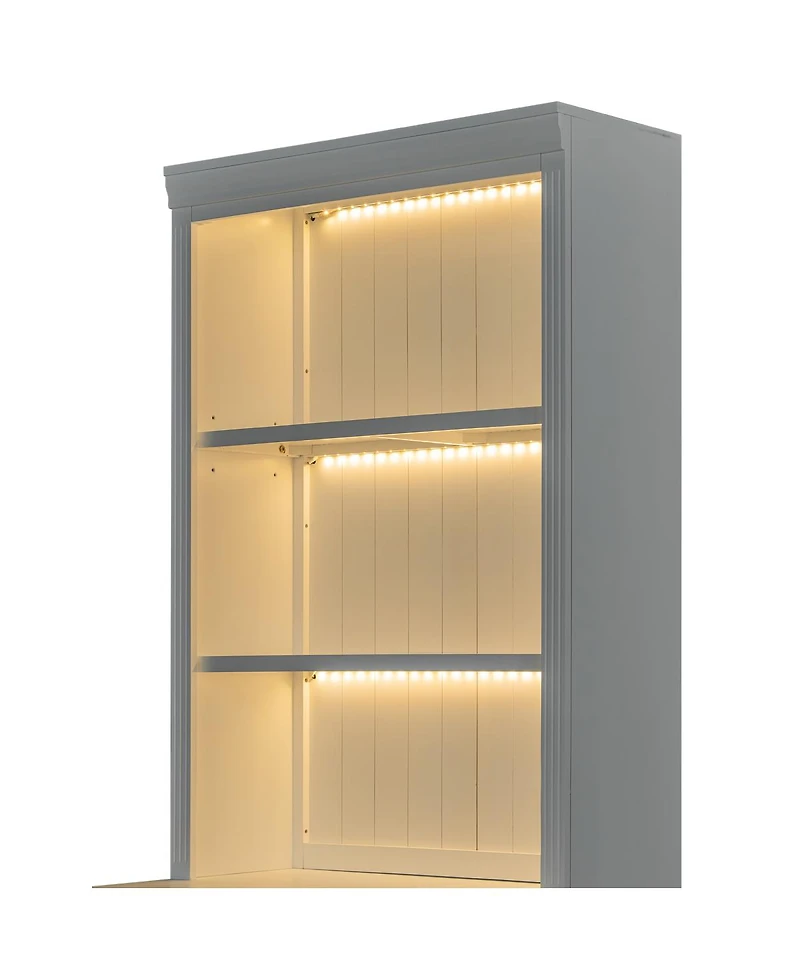 Streamdale Furniture Led Lighting Bookshelf Suite with Sliding Doors & Drawers, White