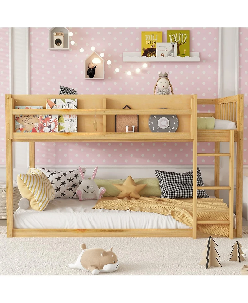 Streamdale Furniture Low Twin Over Twin Bunk Bed with Ladder, Solid Wood for Kids & Juniors