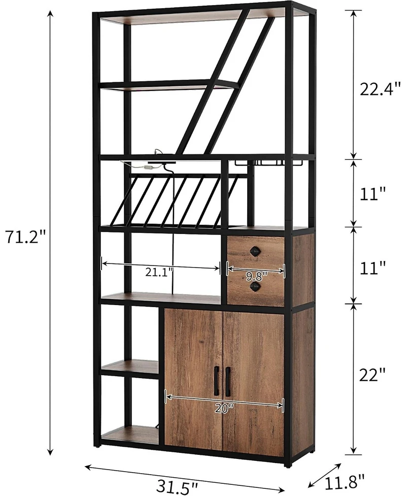gaomon Tall Bar Cabinet with Led Lights, Storage & Power Outlets