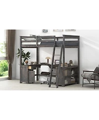 Streamdale Furniture Full Size Loft Bed with U-shaped Desk, Drawers & Storage