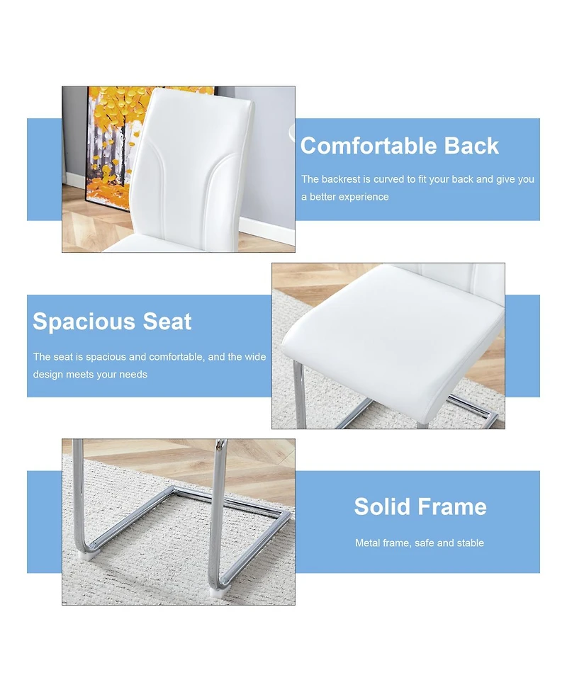 Streamdale Furniture Set of 4 White Pu Dining Chairs with High Backrest and Sturdy Legs