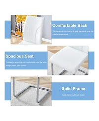 Streamdale Furniture Set of 4 White Pu Dining Chairs with High Backrest and Sturdy Legs