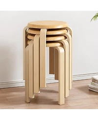 Streamdale Stackable Bentwood Stool Set of 4, 18" Round Stacking Backless Nesting Stools, Natural