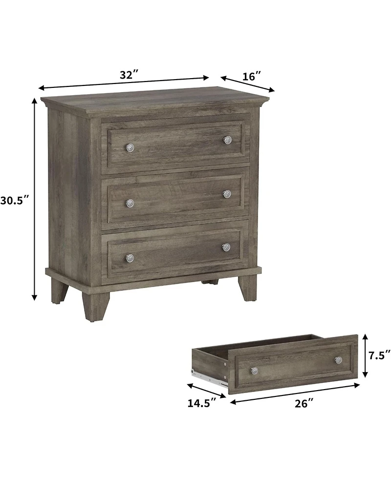 gaomon 3-Drawer Dresser, Wooden Storage Chest with Metal Handles, Modern Small Storage Cabinet