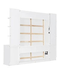 Streamdale Furniture Queen Murphy Bed with Desk, Storage, Cabinets, Hidden Wall Bed, Lights