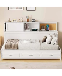 Streamdale Furniture Twin Size Wooden Daybed with 3 Storage Drawers & Usb Ports, White