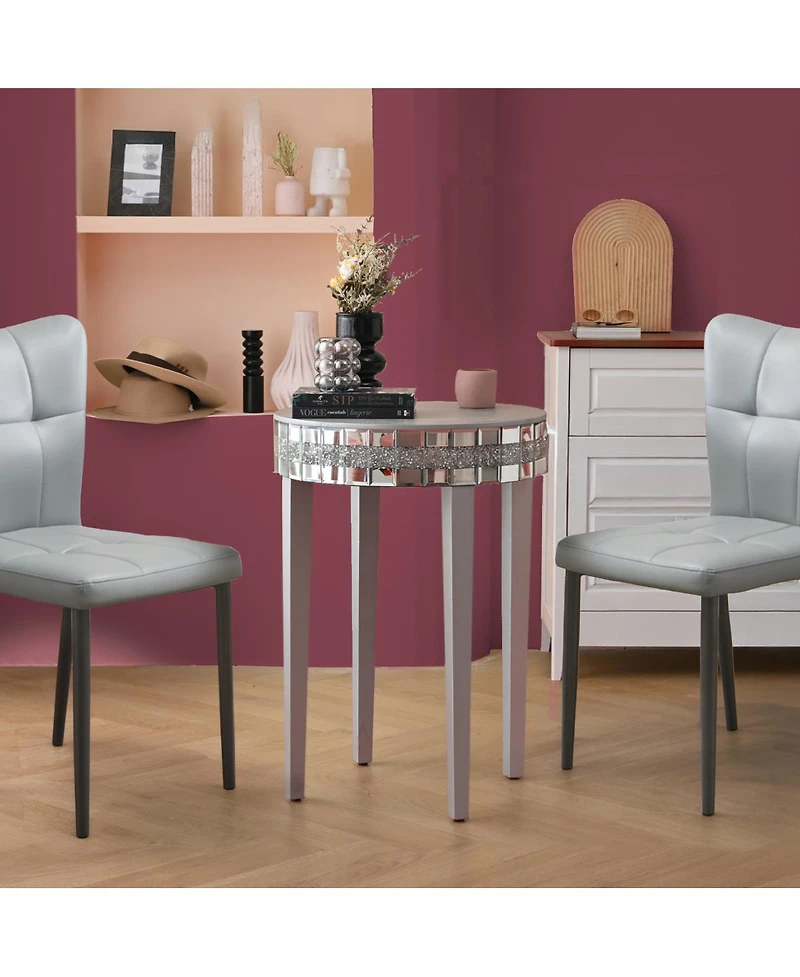 Streamdale Furniture Artisanal Round Mirror Breakfast Table with Diamond-Cut Pedestal