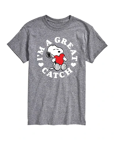 Airwaves Men's Peanuts Snoopy I'M A Great Catch Printed Short-Sleeve Graphic T-Shirt