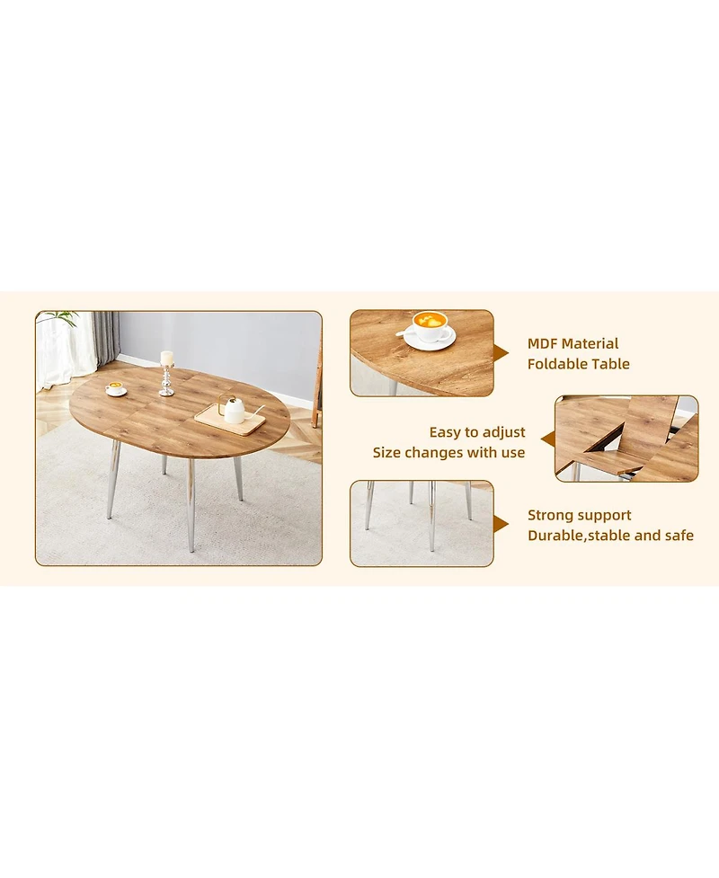 Streamdale Furniture Retractable Wood Grain Mdf Tabletop with Silver Metal Legs