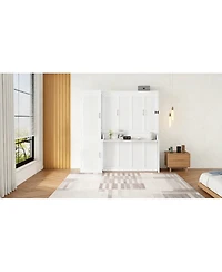 Streamdale Furniture Queen Size Wood Murphy Bed with Wardrobe & Desk