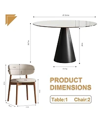 Streamdale 35" Round Glass Dining Table with Carbon Steel Legs (Seats 2-4)