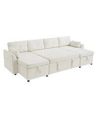 Streamdale Modern U-shaped Sleeper Sofa with Storage & Usb Ports, Green